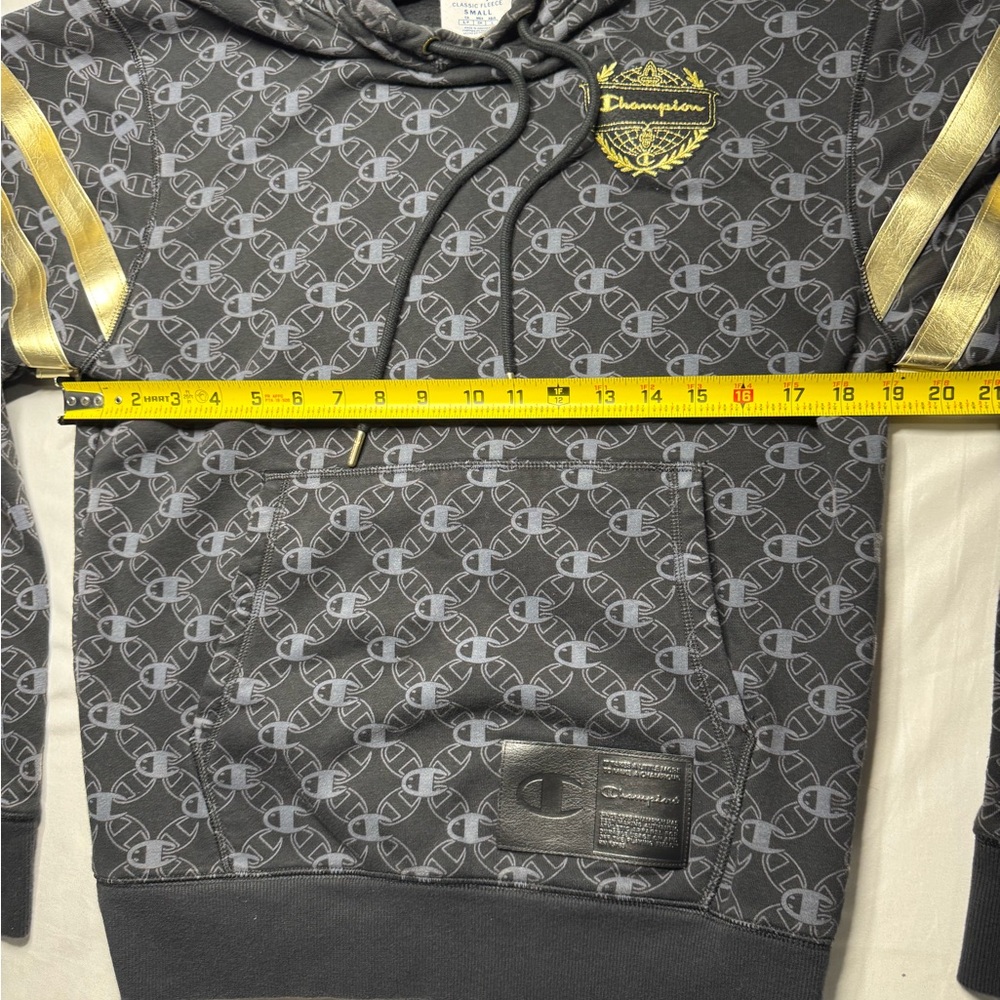 Men’s Champion Black Print Century Collection Drawstring Black Hoodie Size S - Picture 7 of 7
